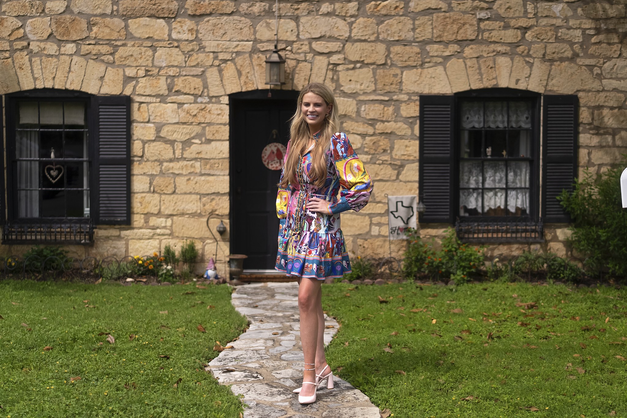Savannah Sikes at a historic limestone home in Fredericksburg, Texas