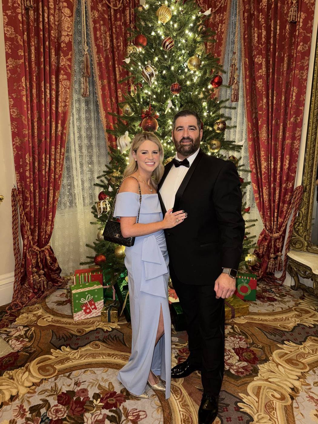 Savannah and David at a black-tie holiday event