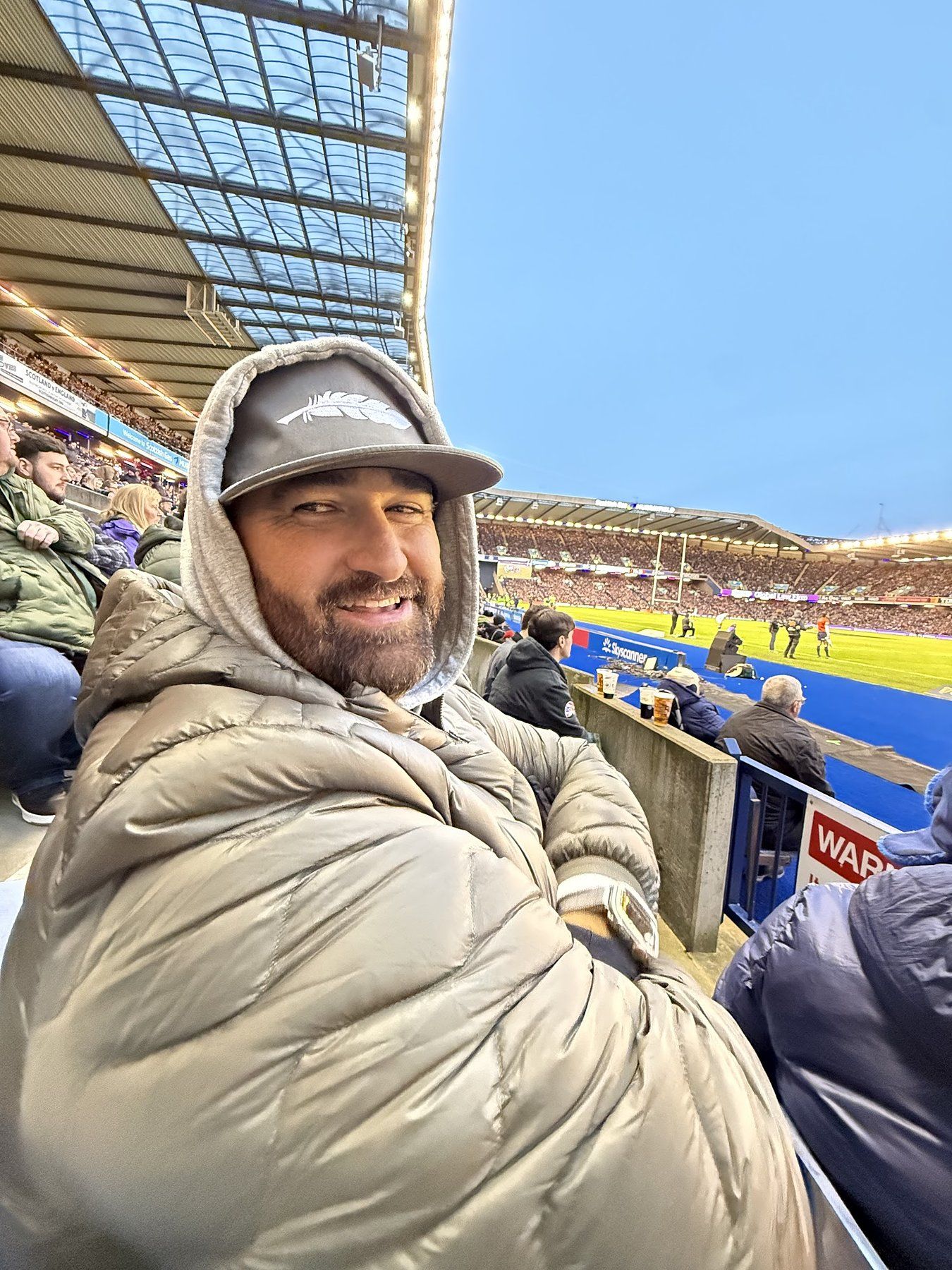David bundled up at the Scotland vs. England rugby match